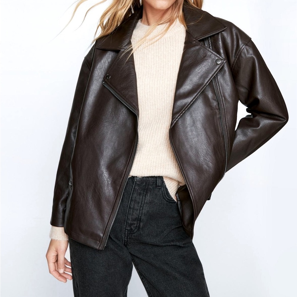 Nasty Gal Faux Leather Oversized Biker Jacket